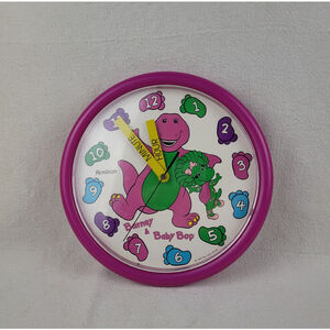 Vintage 1993 Barney & Baby Bop 10" Armitron Wall Clock Lyons Group WORKS